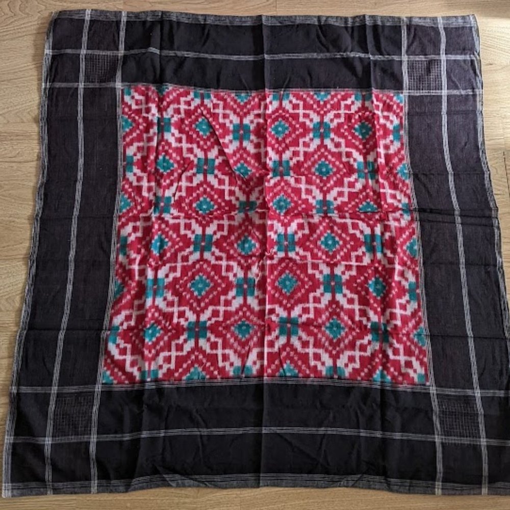 Square Black, Red, White, and Teal Geometric Scarf